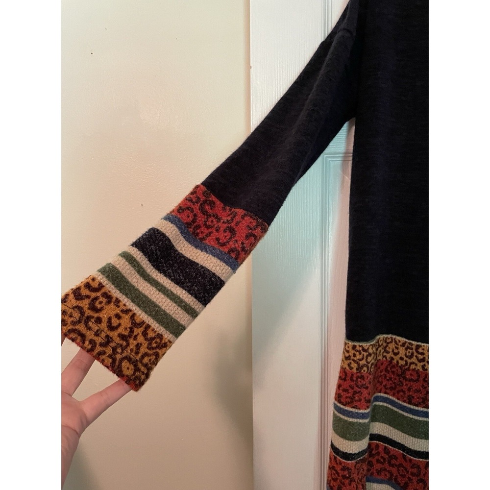 Beeson River Sweater‎ Cardigan Long Navy Geometric Design Stripe Size Small Open - Picture 2 of 8